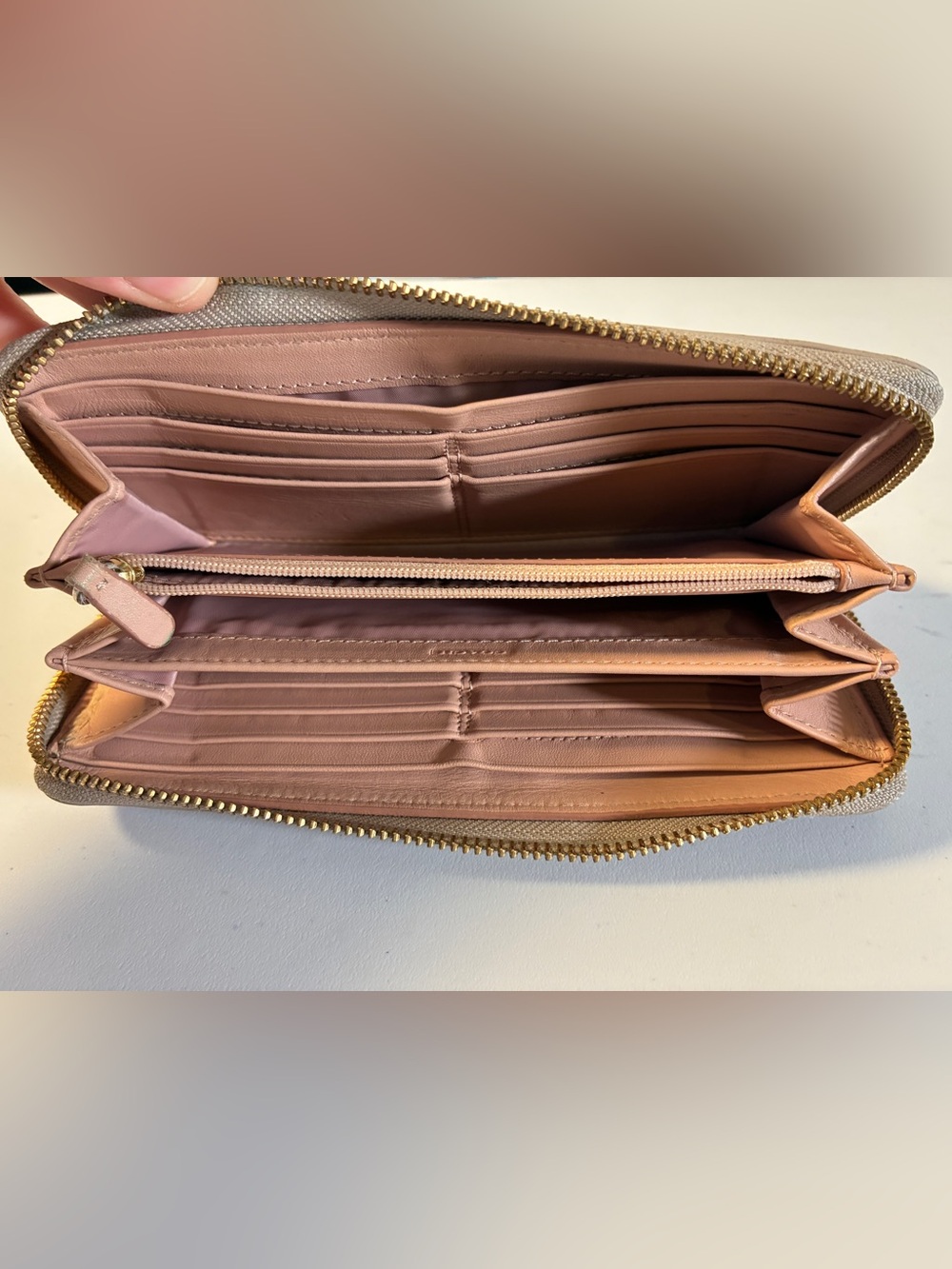 Coach Taupe Debossed Signature Zip Around Wallet - Picture 6 of 8
